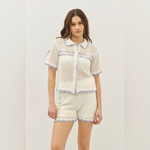 Women's White and Blue Crochet Set